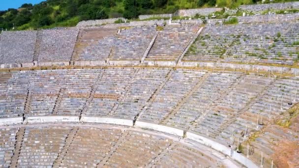 晴れた日に古代都市エペソ セラス図書館 古代ローマ劇場の空中ドローン撮影 高品質4K映像 — ストック動画