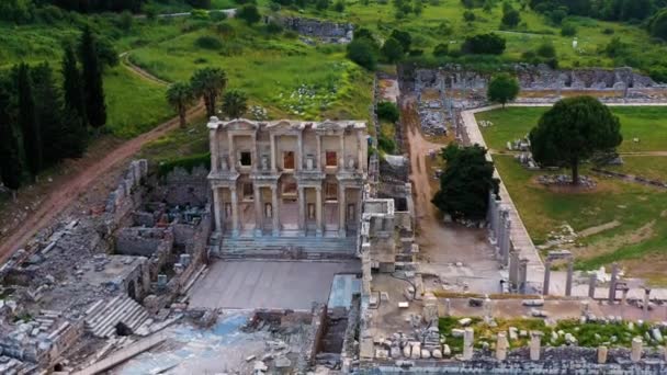 Повітряні Дрони Знімали Стародавнє Місто Ефес Бібліотеку Цельса Театр Стародавнього — стокове відео
