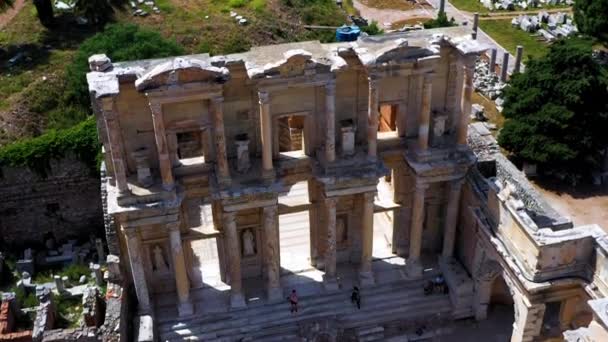 Воздушный Беспилотный Снимок Древнего Города Эфес Библиотеки Цельса Древнеримского Театра — стоковое видео