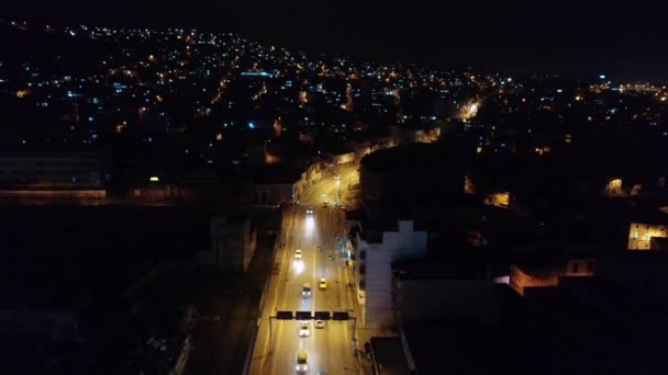 Aerial Shot Magnificent Night View Historical Clock Tower Symbol Izmir — Stock Video
