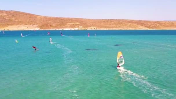 Surfare Gör Vindsurfing Turkiet Världsberömda Cesme Alacati Beach Högkvalitativ Film — Stockvideo