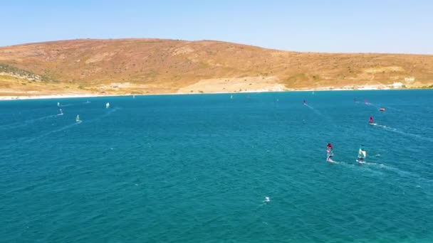 Surfare Gör Vindsurfing Turkiet Världsberömda Cesme Alacati Beach Högkvalitativ Film — Stockvideo