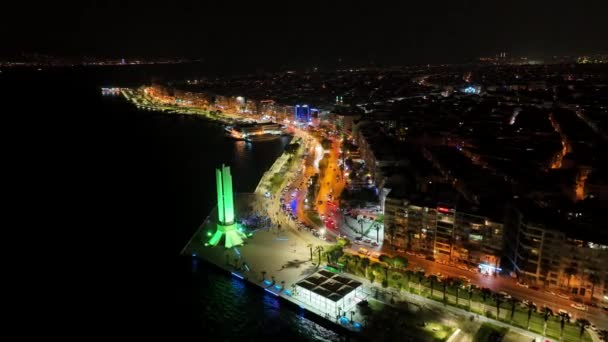 Zmirin Gecesinin Hava Manzarası Harika Yüksek Kalite Görüntü — Stok video
