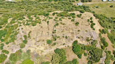 Cesme ildir erythrai antik şehir kilisesinin havadan görünüşü. Yüksek kalite fotoğraf