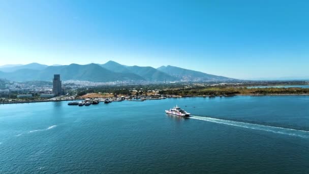 Aerial View Ferryboat Izmir Passenger Móló City View Kiváló Minőségű — Stock videók