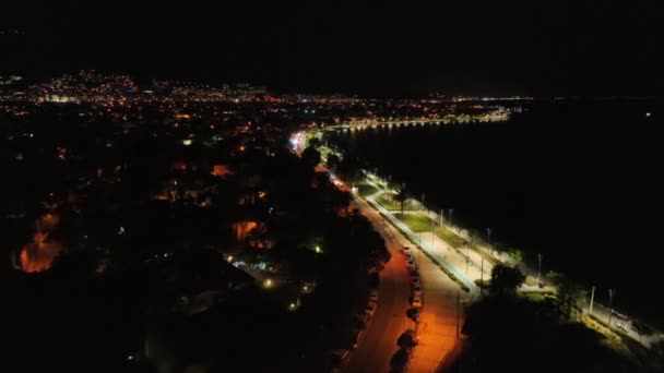 Flygfoto Natt Scen Izmir Kalkon Tillsammans Med Natten Stadsutsikt Hög — Stockvideo