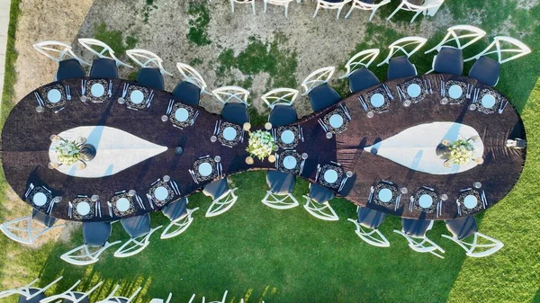 Aerial View Tables Chairs Country Wedding Hall High Quality Photo — Stock Photo, Image