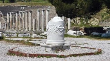 Antik Asklepion şehrindeki tarihi nesnelerin detaylı görüntüsü. Yüksek kalite 4k görüntü