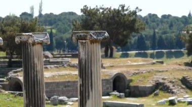 Antik Asklepion şehrindeki tarihi nesnelerin detaylı görüntüsü. Yüksek kalite 4k görüntü