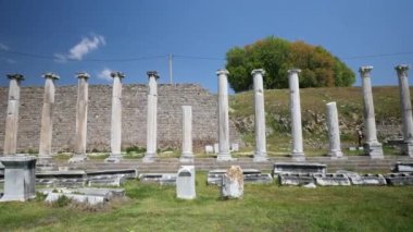 Antik Asklepion şehrindeki tarihi nesnelerin detaylı görüntüsü. Yüksek kalite 4k görüntü
