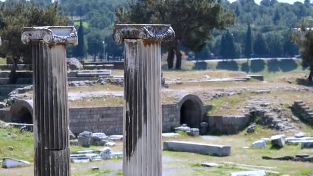 Detalj Bild Historiska Objekt Den Antika Staden Asklepion Högkvalitativ Film — Stockvideo