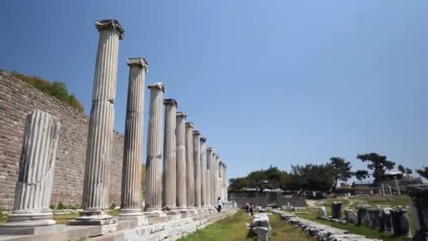 Részlet Kilátás Történelmi Tárgyak Ősi Város Asklepion Kiváló Minőségű Felvételek — Stock videók