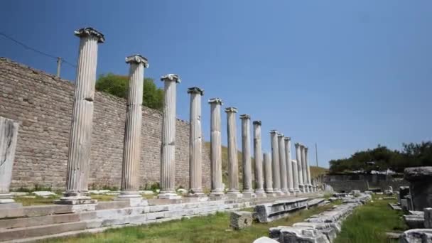 Vista Detalhada Objetos Históricos Antiga Cidade Asklepion Imagens Alta Qualidade — Vídeo de Stock