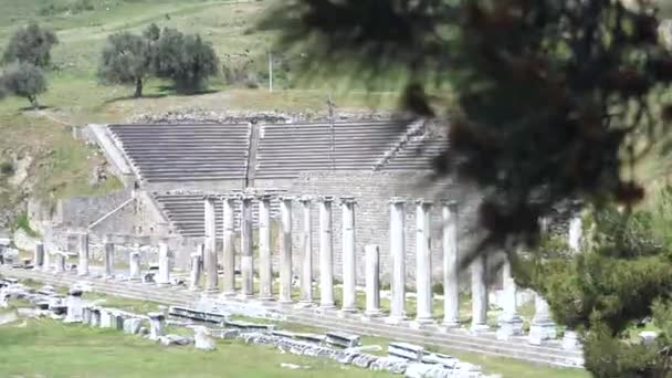Pandangan Rinci Dari Benda Benda Bersejarah Kota Kuno Asklepion Rekaman — Stok Video