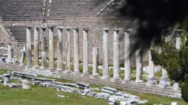 Részlet Kilátás Történelmi Tárgyak Ősi Város Asklepion Kiváló Minőségű Felvételek — Stock videók