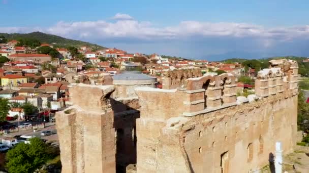 土耳其Bergama市罗马圣殿Kzl Avlu 红厅大教堂 的空中景观 — 图库视频影像