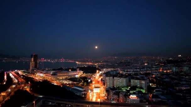Νυχτερινή Θέα Της Πόλης Του Ιζμίρ Υψηλής Ποιότητας Πλάνα — Αρχείο Βίντεο
