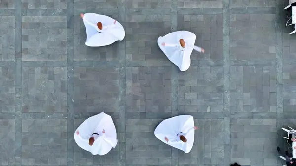 stock image Mevlevi. Sufis spinning outdoors. Sufi Sema Turkish: Spinning Dervish aerial view of Mevlana