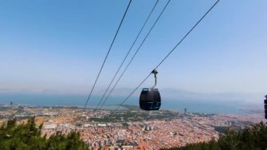 Ormandan geçen teleferikli İzmir şehri manzarası. Yüksek kalite 4k görüntü