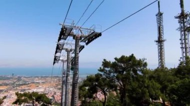Ormandan geçen teleferikli İzmir şehri manzarası. Yüksek kalite 4k görüntü