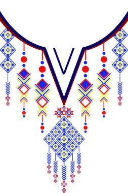 Etnik yakalı dantel doğulu desen. Aztek stili nakış, soyut vektör çizimi. Moda dokusu, tekstil, kumaş, gömlek, kumaş tasarımları