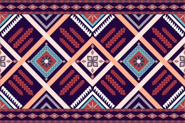 Etnik geometrik kusursuz desen. Giysiler, dekoratif kağıtlar, ambalajlar, tekstil, nakış, illüstrasyon, vektör, halı için geometrik tasarım kullanılabilir.