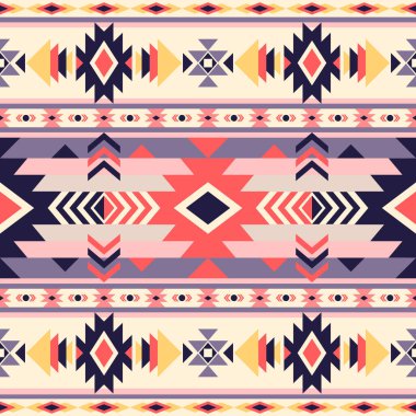 Etnik geometrik kusursuz desen. Giysiler, dekoratif kağıtlar, ambalajlar, tekstil, nakış, illüstrasyon, vektör, halı için geometrik tasarım kullanılabilir.