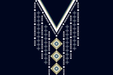 Etnik yakalı dantel doğulu desen. Aztek stili nakış, soyut vektör çizimi. Moda dokusu, tekstil, kumaş, gömlek, kumaş tasarımları