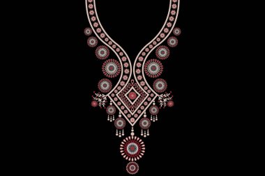 Etnik yakalı dantel doğulu desen. Aztek stili nakış, soyut vektör çizimi. Moda dokusu, tekstil, kumaş, gömlek, kumaş tasarımları 