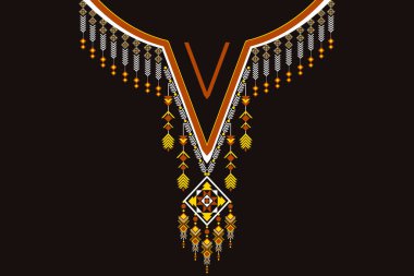 Etnik yakalı dantel doğulu desen. Aztek stili nakış, soyut vektör çizimi. Moda dokusu, tekstil, kumaş, gömlek, kumaş tasarımları 