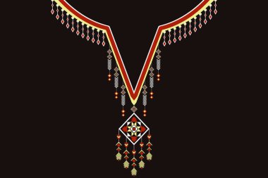 Etnik yakalı dantel doğulu desen. Aztek stili nakış, soyut vektör çizimi. Moda dokusu, tekstil, kumaş, gömlek, kumaş tasarımları 