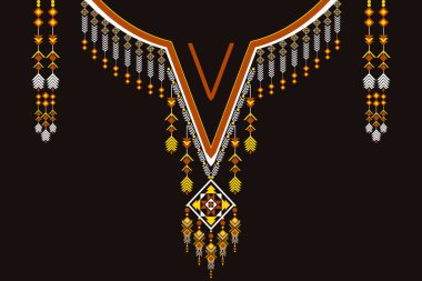 Etnik yakalı dantel doğulu desen. Aztek stili nakış, soyut vektör çizimi. Moda dokusu, tekstil, kumaş, gömlek, kumaş tasarımları 