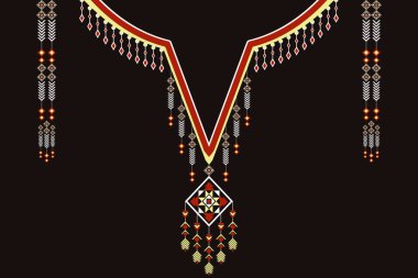 Etnik yakalı dantel doğulu desen. Aztek stili nakış, soyut vektör çizimi. Moda dokusu, tekstil, kumaş, gömlek, kumaş tasarımları 