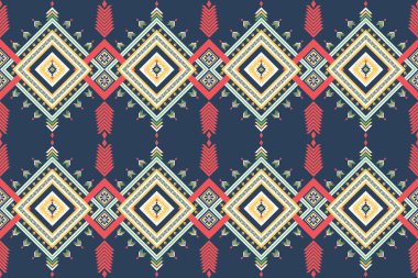 Etnik geometrik kusursuz desen. Giysiler, dekoratif kağıtlar, ambalajlar, tekstil, nakış, illüstrasyon, vektör, halı için geometrik tasarım kullanılabilir.