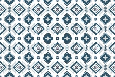 Etnik geometrik kusursuz desen. Kumaş tasarımında kıyafet, dekoratif kağıt, ambalaj, tekstil, nakış, illüstrasyon, vektör, halı için kullanılabilir.