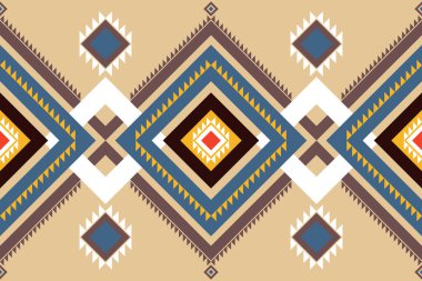 Etnik geometrik kusursuz desen. Kumaş, kıyafet, dekoratif kağıt, ambalaj, tekstil, halı, nakış, illüstrasyon, vektör tasarımı