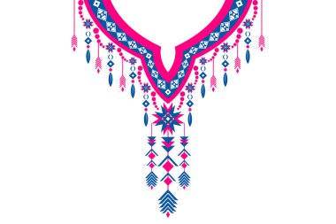 Etnik yakalı dantel doğulu desen. Aztek stili nakış, soyut vektör çizimi. Moda dokusu, tekstil, kumaş, gömlek, kumaş tasarımları