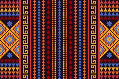 Geometrik etnik kalıp geleneksel tasarım arka plan, halı, duvar kağıdı, giysi, ambalaj, Batik, kumaş, Vektör illüstrasyon nakış tarzı. Kabile düzeni