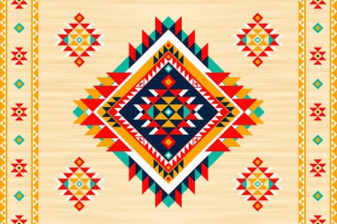 Navajo. Navajo tasarım deseni kumaş tasarımında giysi, tekstil, ambalaj, arkaplan, duvar kağıdı, halı, nakış, Aztek tarzı, kabile tarzı için kullanılabilir.
