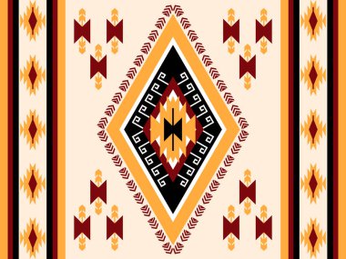 Navajo desenli tasarım. Amerikan yerlileri gibi. Kumaş tasarımında giysi, tekstil, ambalaj, arkaplan, duvar kağıdı, halı, nakış, baskı için kullanılabilir