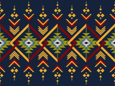 Navajo desenli tasarım. Amerikan yerlileri gibi. Kumaş tasarımında giysi, tekstil, ambalaj, arkaplan, duvar kağıdı, halı, nakış, baskı için kullanılabilir