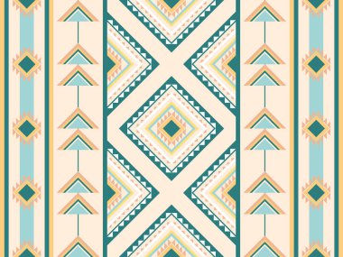 Navajo desenli tasarım. Amerikan yerlileri gibi. Kumaş tasarımında giysi, tekstil, ambalaj, arkaplan, duvar kağıdı, halı, nakış, baskı için kullanılabilir