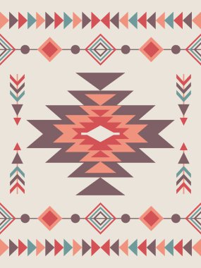 Navajo desenli tasarım. Amerikan yerlileri gibi. Kumaş tasarımında giysi, tekstil, ambalaj, arkaplan, duvar kağıdı, halı, nakış, baskı için kullanılabilir