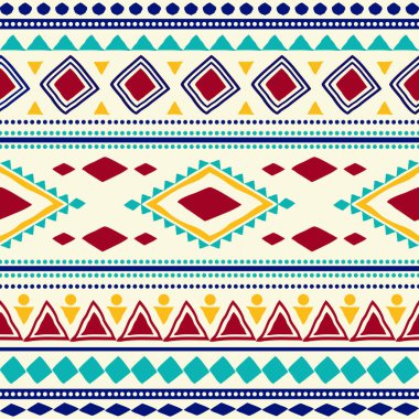 Navajo desenli tasarım. Amerikan yerlileri gibi. Kumaş tasarımında giysi, tekstil, ambalaj, arkaplan, duvar kağıdı, halı, nakış, baskı için kullanılabilir