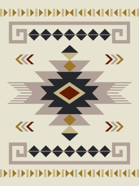 Navajo desenli tasarım. Amerikan yerlileri gibi. Kumaş tasarımında giysi, tekstil, ambalaj, arkaplan, duvar kağıdı, halı, nakış, baskı için kullanılabilir