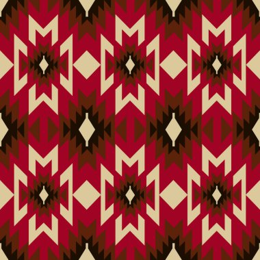 Navajo desenli tasarım. Amerikan yerlileri gibi. Kumaş tasarımında giysi, tekstil, ambalaj, arkaplan, duvar kağıdı, halı, nakış, baskı için kullanılabilir