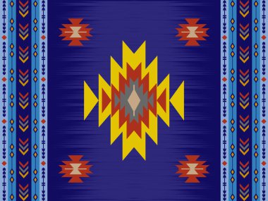 Navajo desenli tasarım. Amerikan yerlileri gibi. Kumaş tasarımında giysi, tekstil, ambalaj, arkaplan, duvar kağıdı, halı, nakış, baskı için kullanılabilir