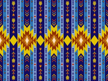 Navajo desenli tasarım. Amerikan yerlileri gibi. Kumaş tasarımında giysi, tekstil, ambalaj, arkaplan, duvar kağıdı, halı, nakış, baskı için kullanılabilir