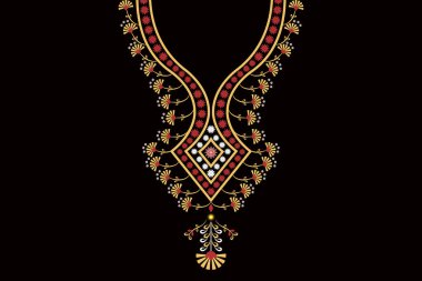 Kolye etnik model. Boyunbağı nakış işi. Boyunluk işlemeli etnik yaka dantelli doğu deseni. Elbise, tekstil, kumaş, kumaş, moda için yaka çiçeği tasarımları