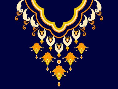 Kolye etnik model. Boyunbağı nakış işi. Etnik yakalı dantel doğulu desen. Elbise, tekstil, kumaş, kumaş, moda için yaka çiçeği tasarımları